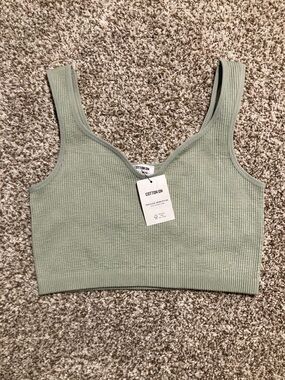 Cotton On Sage Green Ribbed Crop Tank